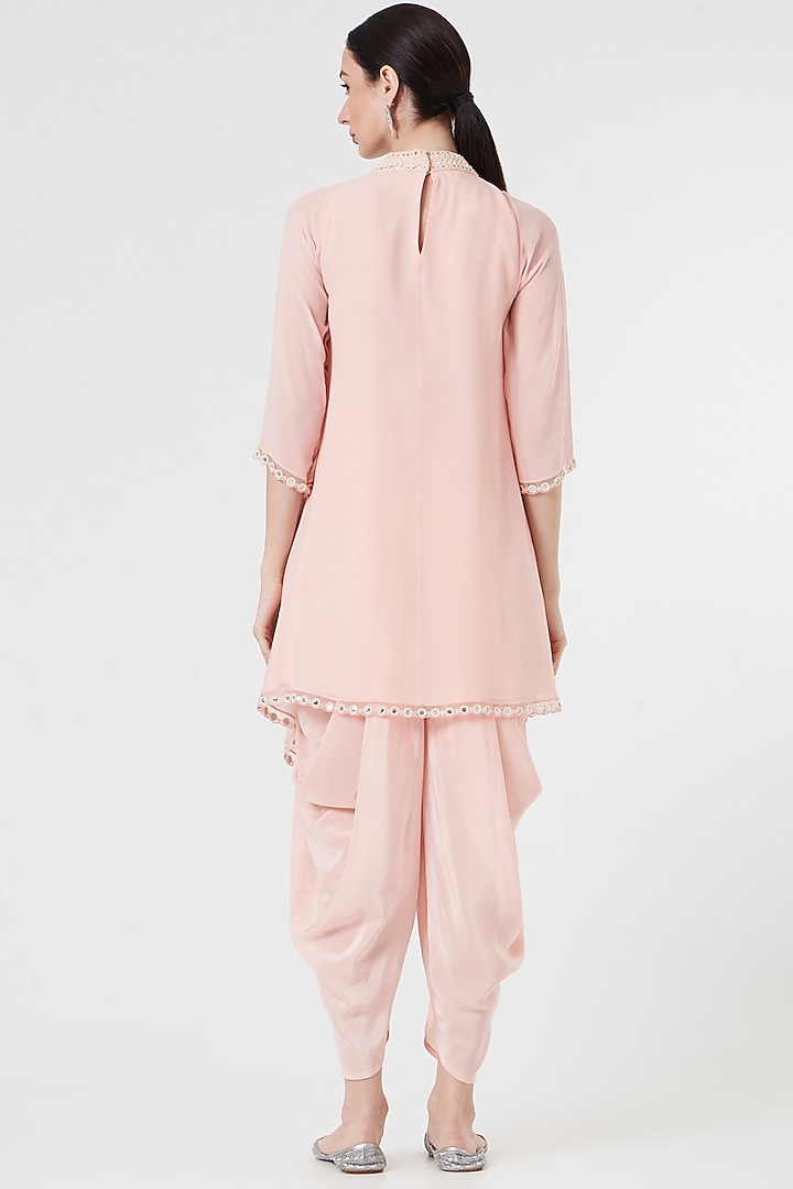 Peach Silk Crepe Dhoti Set by MADZIN at Pernia's Pop Up Shop