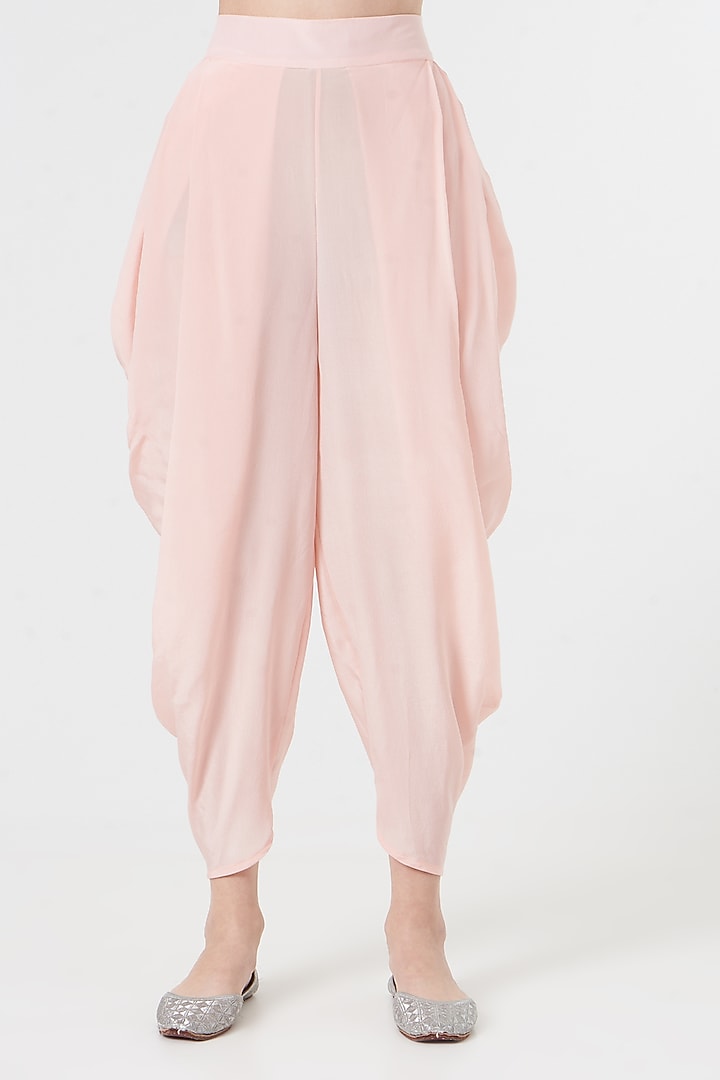 Peach Silk Crepe Dhoti Set by MADZIN at Pernia's Pop Up Shop