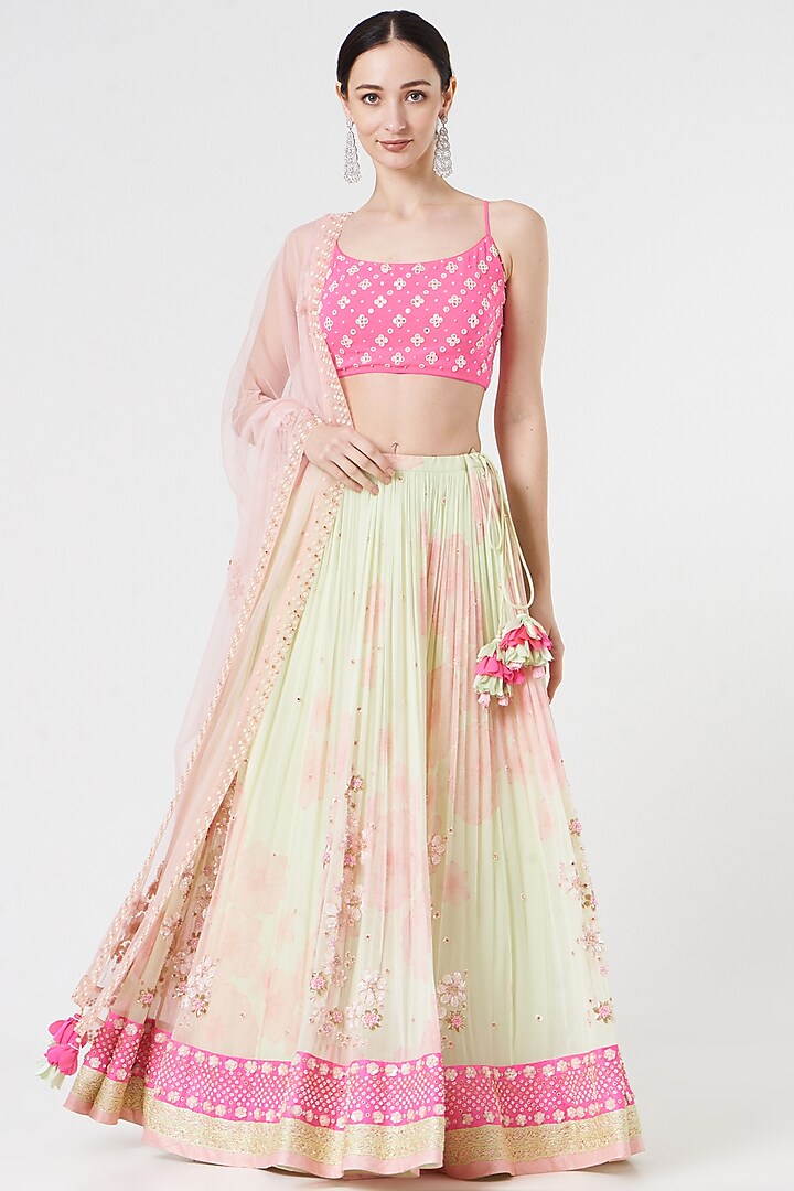 Pink Embroidered Bridal Lehenga Set by MADZIN at Pernia's Pop Up Shop
