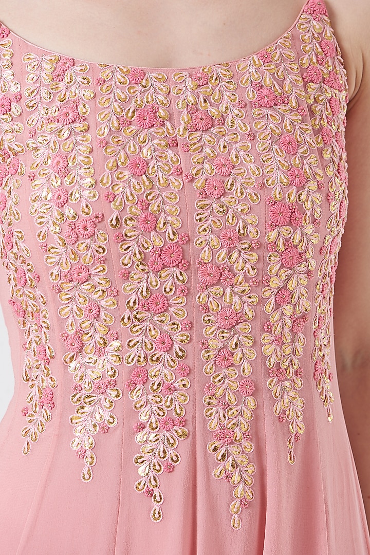 Peach Georgette Embroidered Wedding Anarkali Set by MADZIN at Pernia's Pop Up Shop