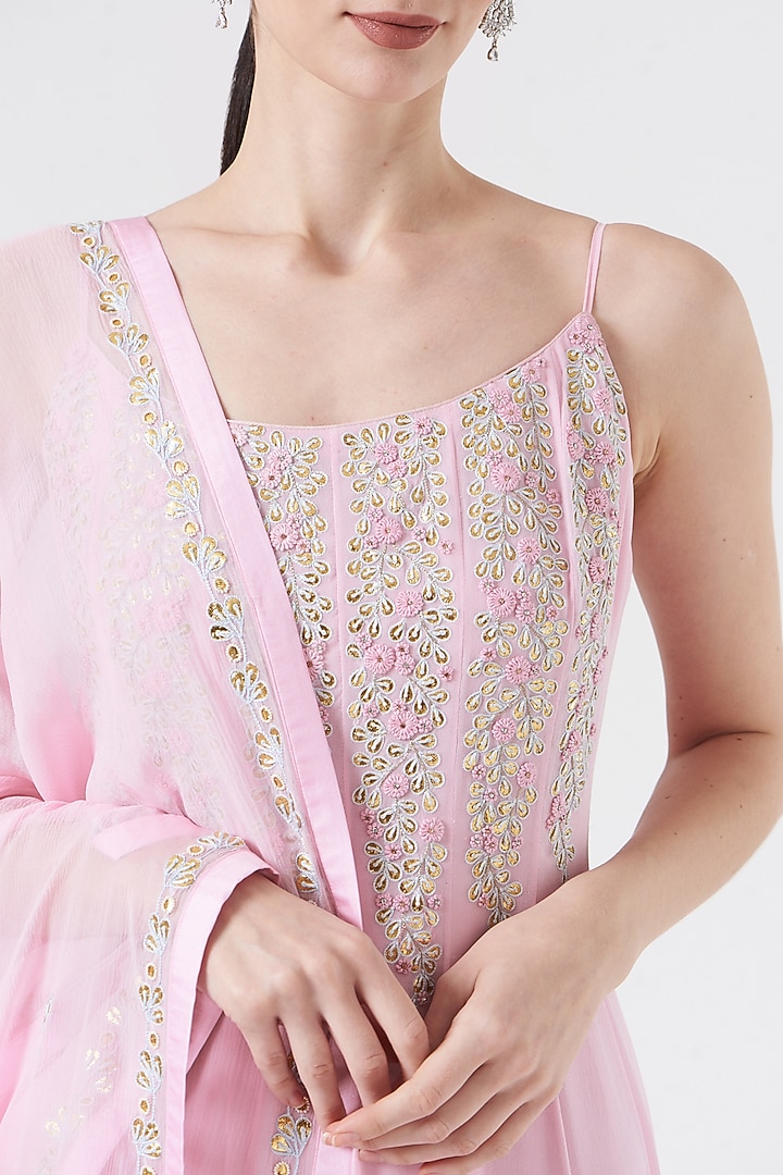 Light Purple Embroidered Wedding Anarkali Set by MADZIN at Pernia's Pop Up Shop