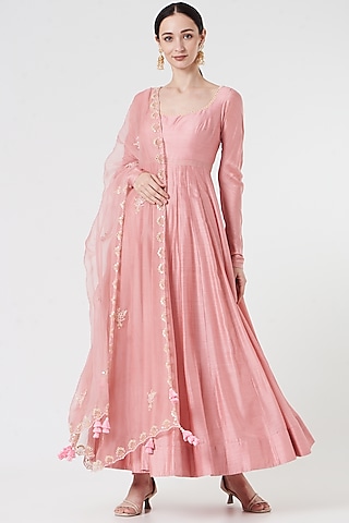 Mauve Embroidered Anarkali Set by MADZIN