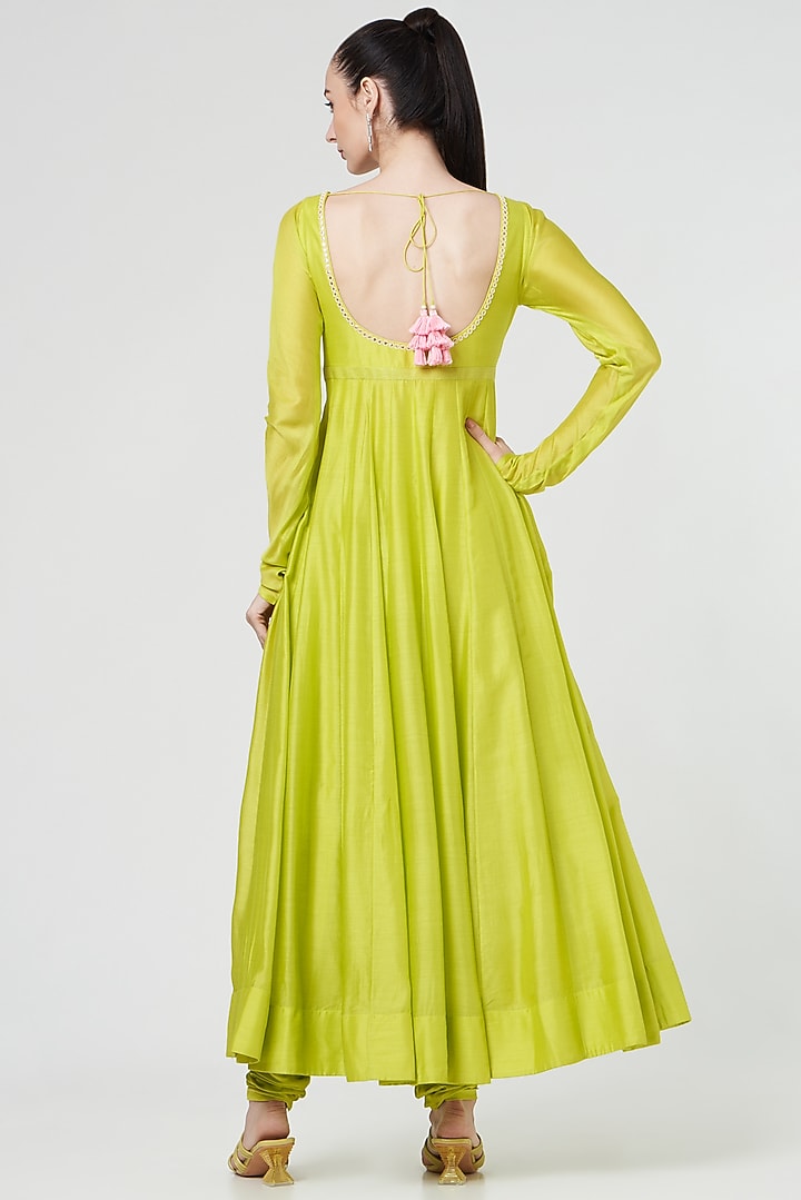Spring Green Dupion Wedding Anarkali Set by MADZIN at Pernia's Pop Up Shop