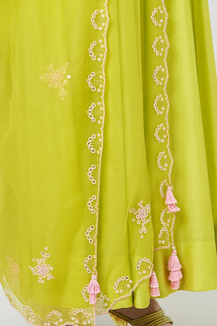 Spring Green Dupion Wedding Anarkali Set by MADZIN at Pernia's Pop Up Shop