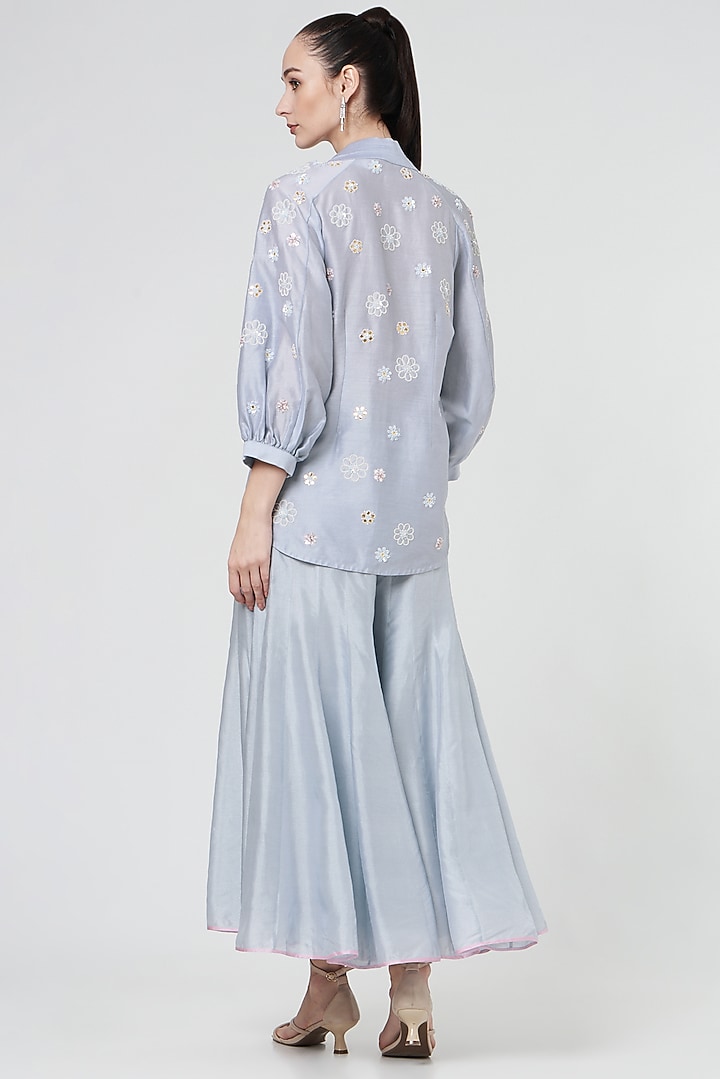 Powder Blue Silk Wedding Sharara Set by MADZIN at Pernia's Pop Up Shop