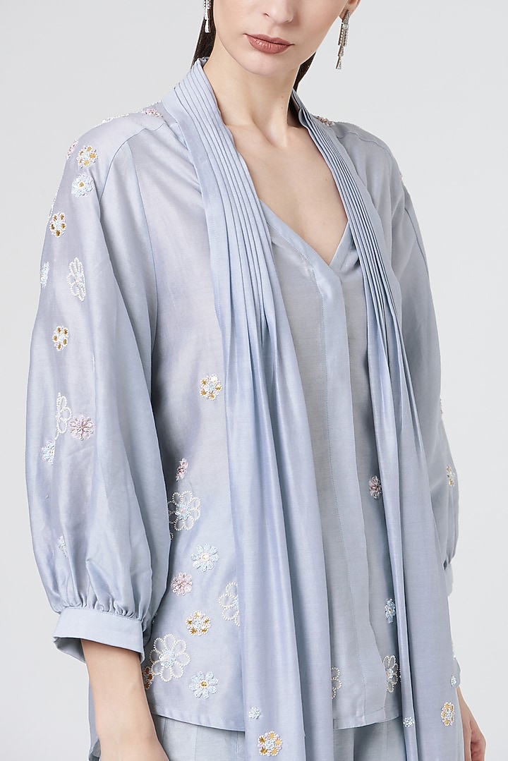 Powder Blue Silk Wedding Sharara Set by MADZIN at Pernia's Pop Up Shop