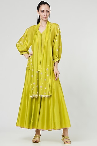 Spring Green Silk Sharara Set by MADZIN