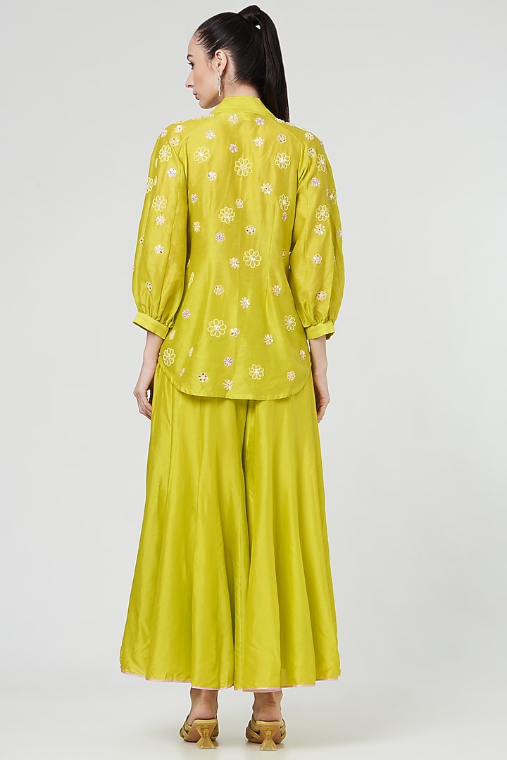 Spring Green Silk Wedding Sharara Set by MADZIN at Pernia's Pop Up Shop