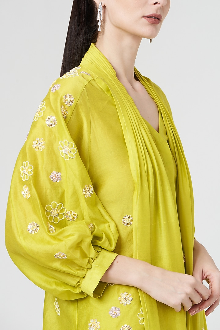 Spring Green Silk Wedding Sharara Set by MADZIN at Pernia's Pop Up Shop