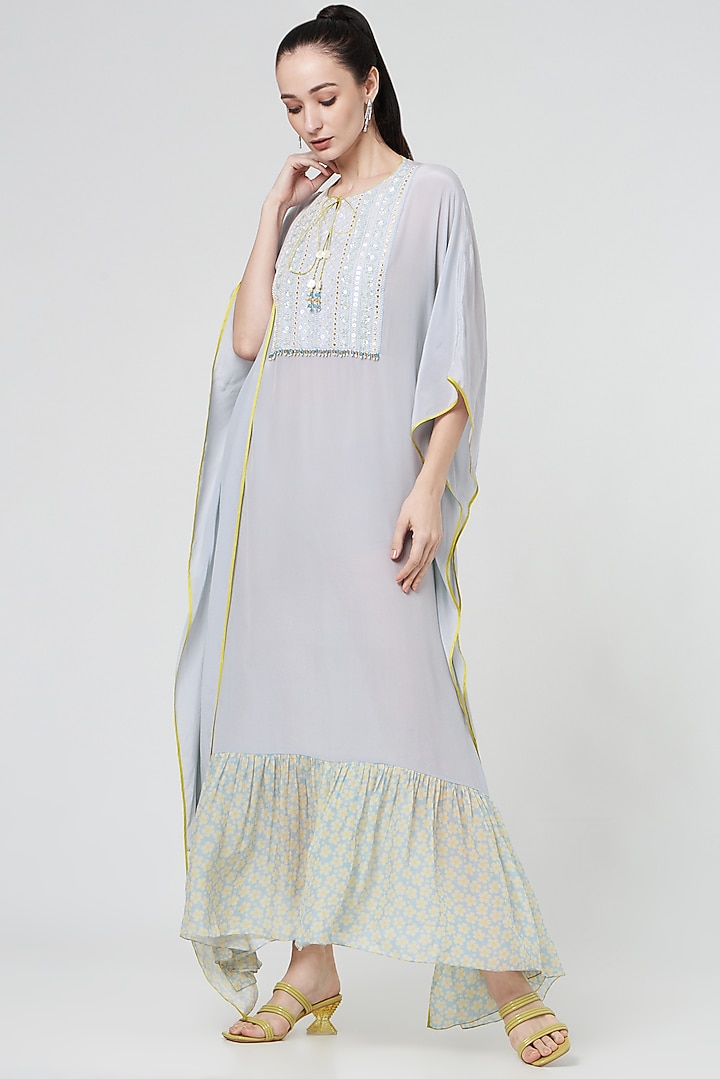 Powder Blue Embroidered Kaftan by MADZIN at Pernia's Pop Up Shop