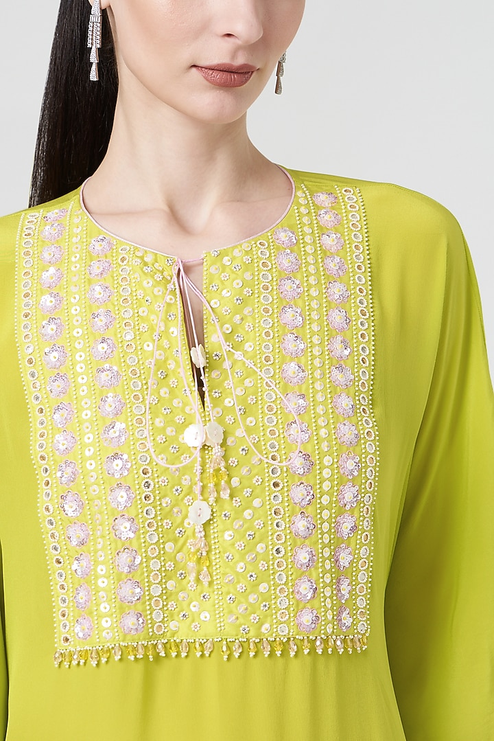 Spring Green Embroidered Kaftan by MADZIN at Pernia's Pop Up Shop
