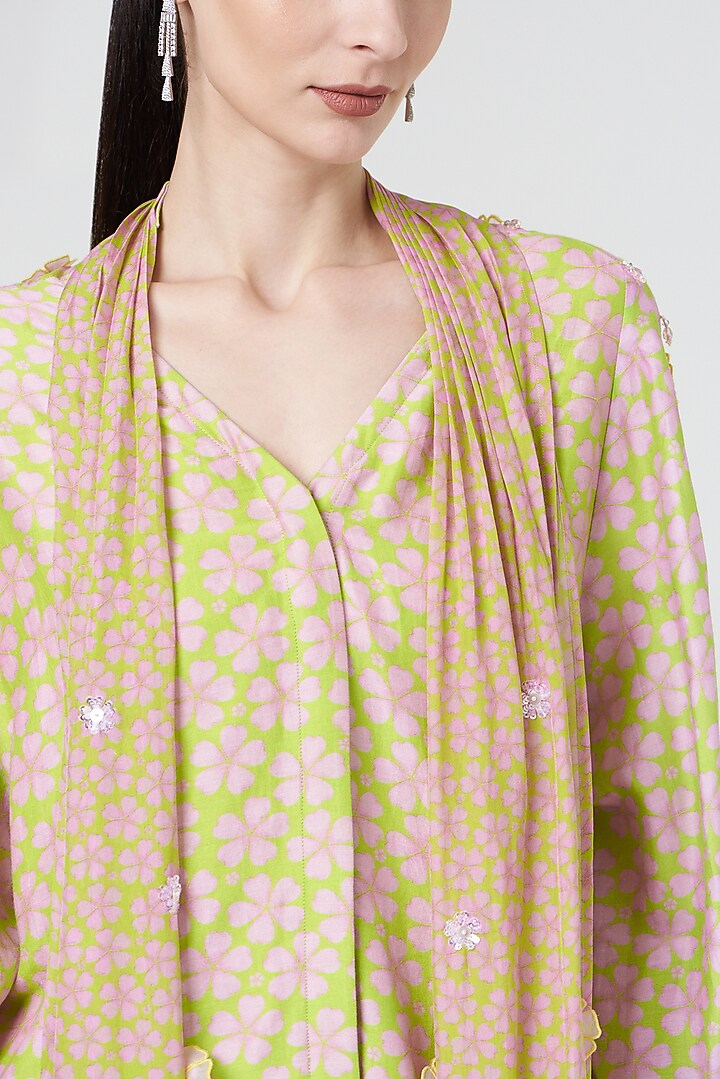 Sage Green Printed Kurta Set by MADZIN at Pernia's Pop Up Shop