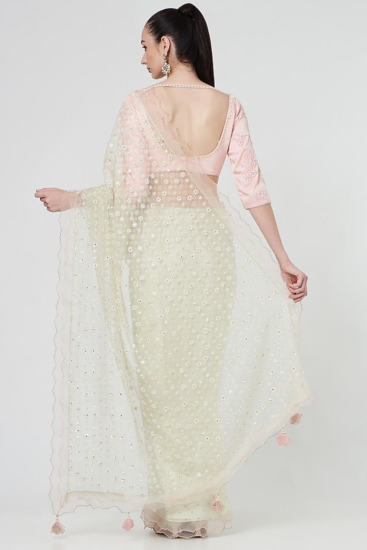 Mint Green Embroidered Wedding Saree Set by MADZIN at Pernia's Pop Up Shop