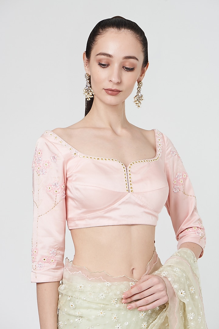 Mint Green Embroidered Wedding Saree Set by MADZIN at Pernia's Pop Up Shop
