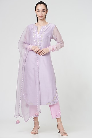 Lavender Silk Chanderi Kurta Set by MADZIN