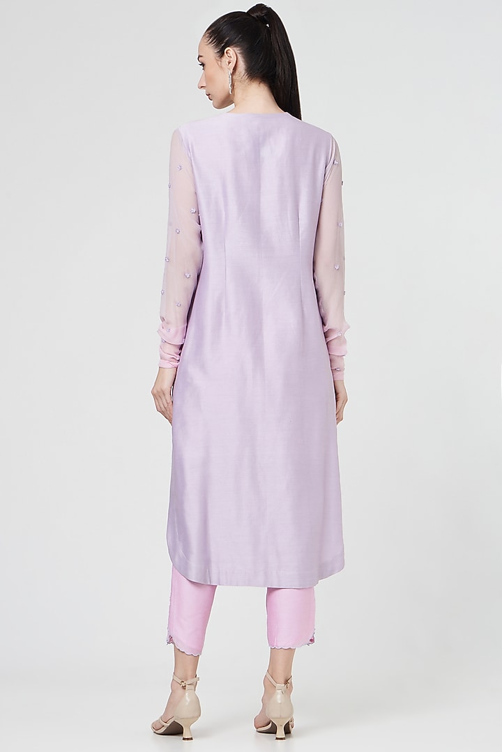 Lavender Silk Chanderi Kurta Set by MADZIN at Pernia's Pop Up Shop