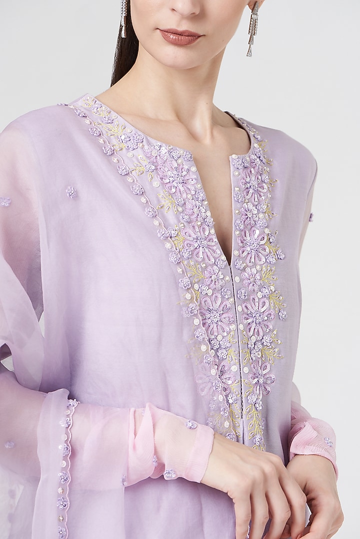 Lavender Silk Chanderi Kurta Set by MADZIN at Pernia's Pop Up Shop