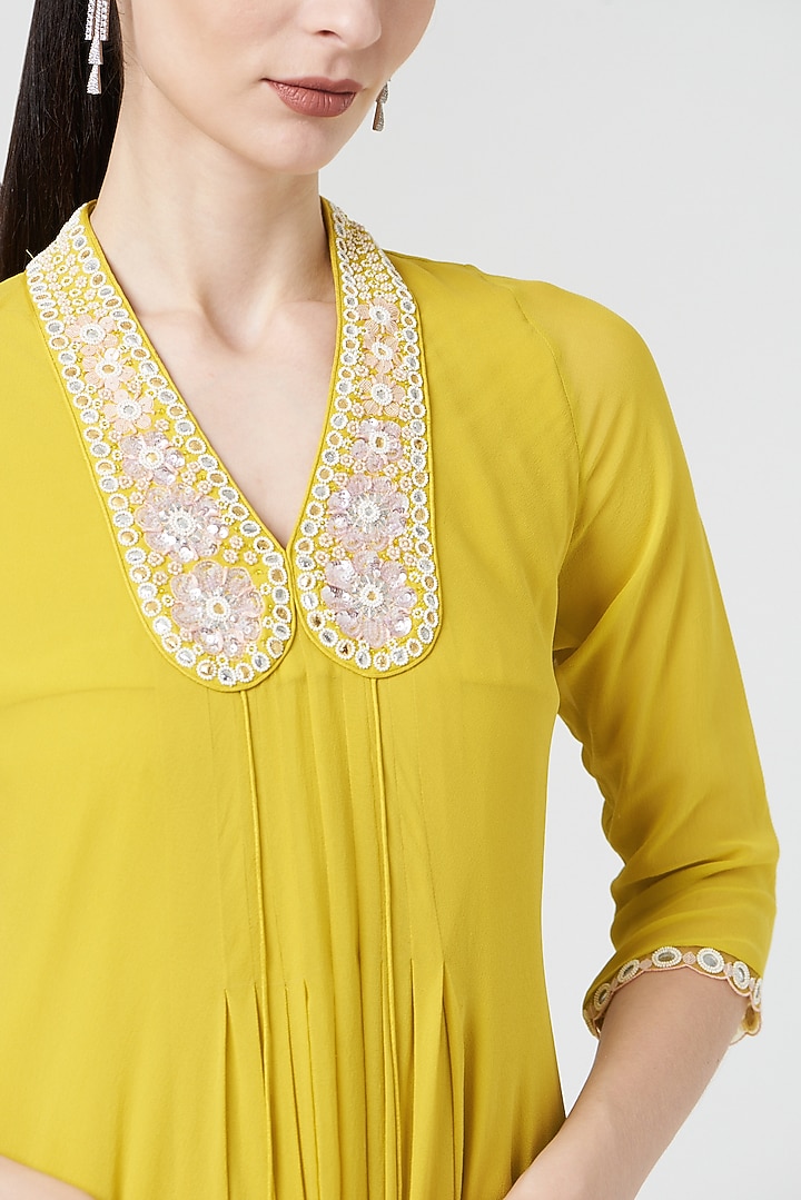 Yellow Embroidered Kurta Set by MADZIN at Pernia's Pop Up Shop