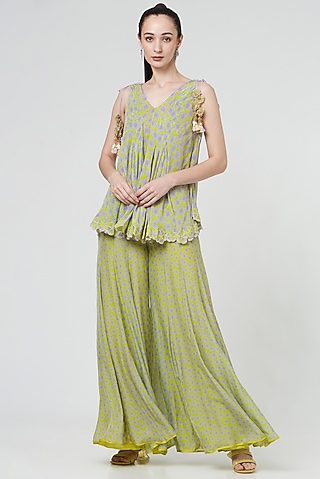 Spring Green Printed Sharara Set by MADZIN
