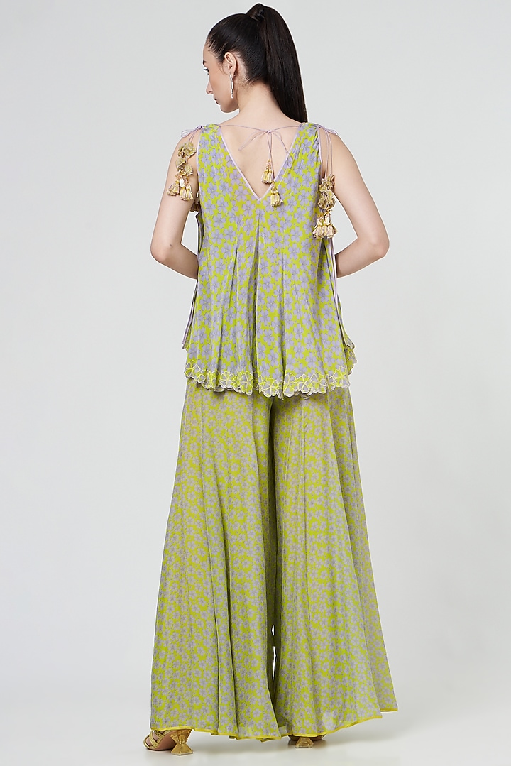 Spring Green Printed Wedding Sharara Set by MADZIN at Pernia's Pop Up Shop