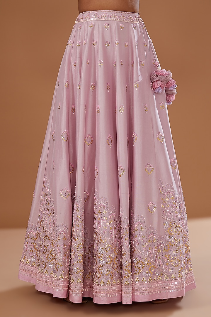 Pink Dupion Silk Hand Embroidered Bridal Lehenga Set by MADZIN at Pernia's Pop Up Shop