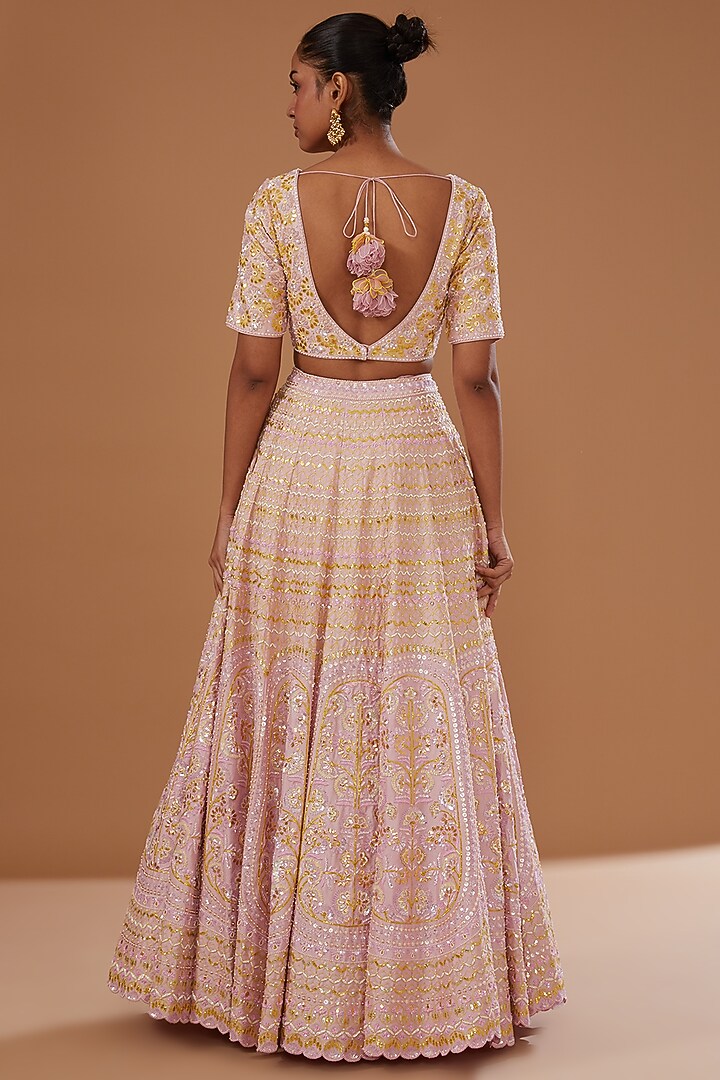 Pink Dupion Silk Hand Embroidered Bridal Lehenga Set by MADZIN at Pernia's Pop Up Shop