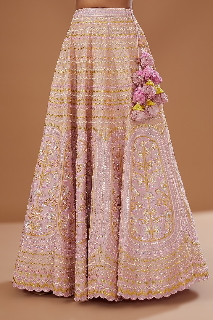 Pink Dupion Silk Hand Embroidered Bridal Lehenga Set by MADZIN at Pernia's Pop Up Shop