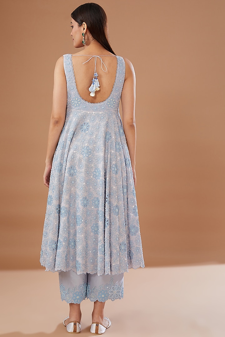 Blue Silk Georgette Bridal Anarkali Set by MADZIN at Pernia's Pop Up Shop