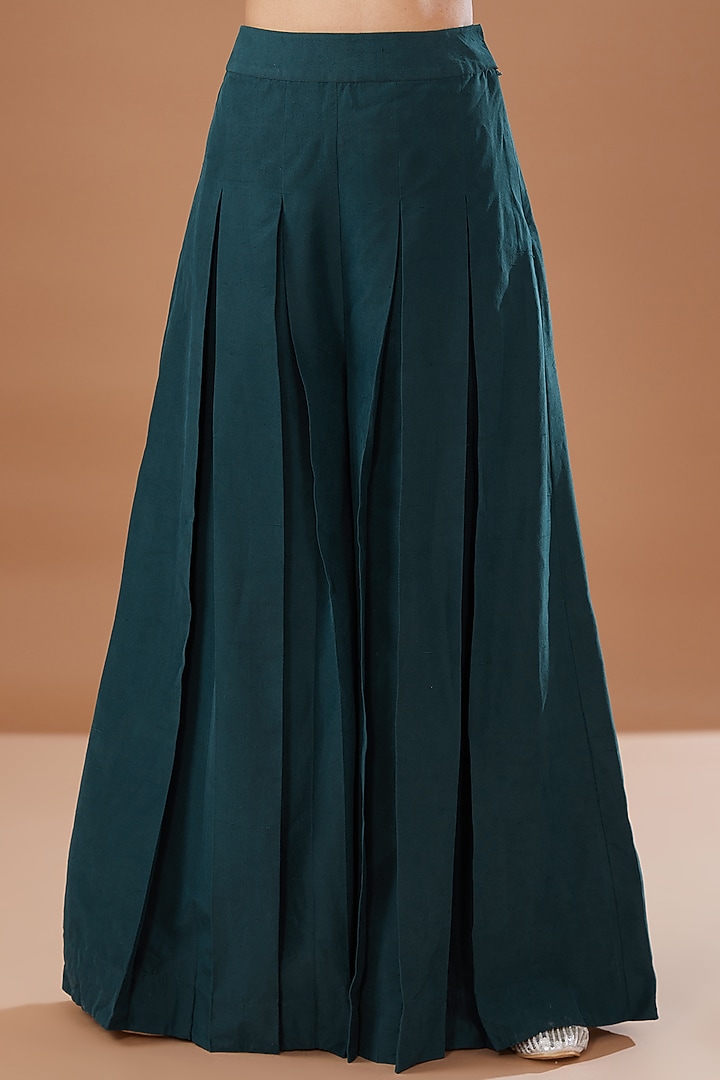 Blue Dupion Silk Embroidered Off-Shoulder Cape Set by MADZIN at Pernia's Pop Up Shop