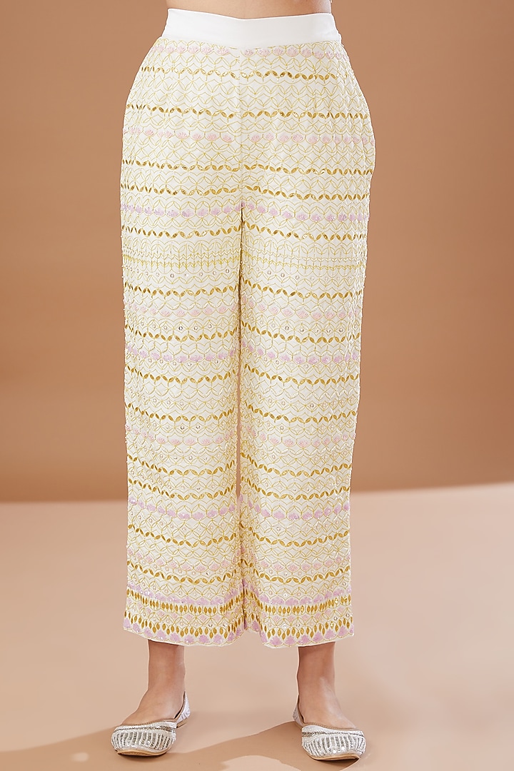 Ivory Dupion Silk Embroidered Jacket Set by MADZIN at Pernia's Pop Up Shop