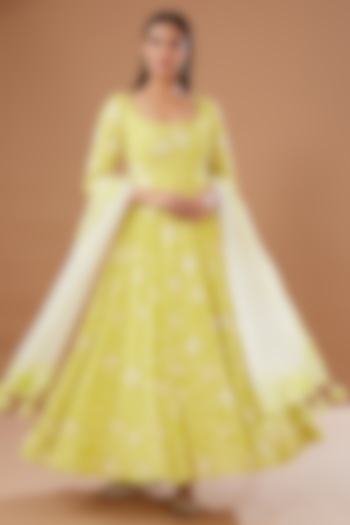 Green Pure Georgette Embellished Bridal Anarkali Set by MADZIN at Pernia's Pop Up Shop