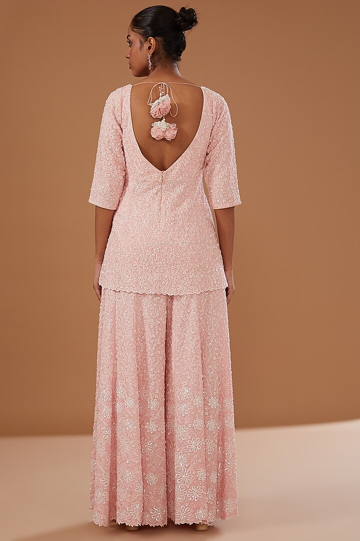 Pink Pure Georgette Embellished Bridal Sharara Set by MADZIN at Pernia's Pop Up Shop
