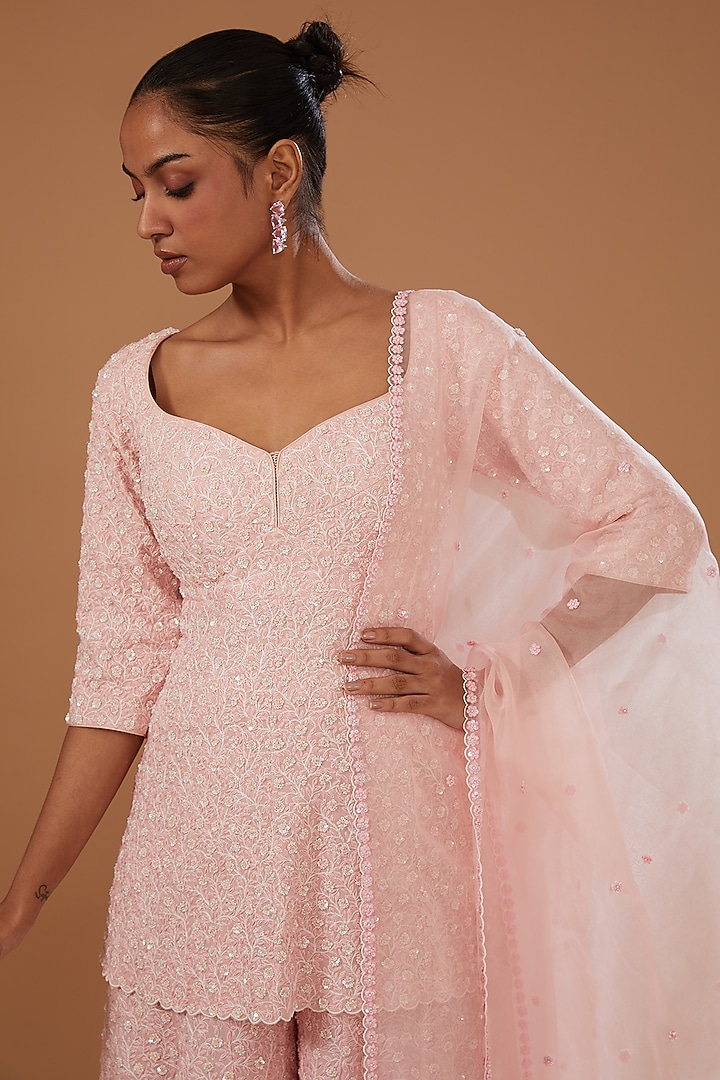 Pink Pure Georgette Embellished Bridal Sharara Set by MADZIN at Pernia's Pop Up Shop