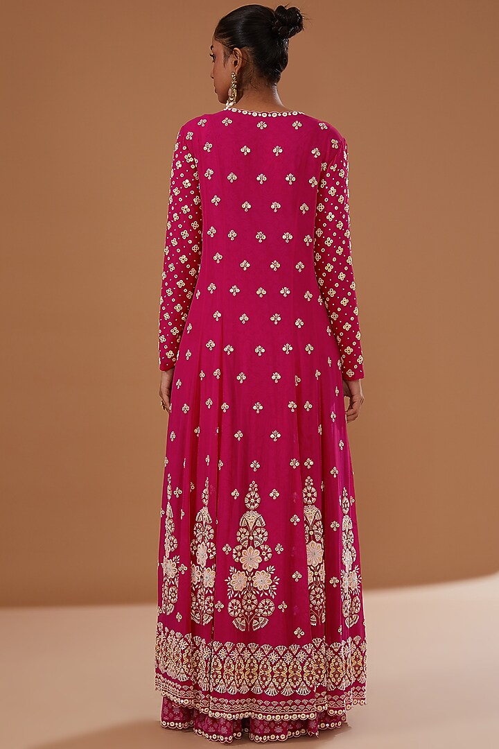 Red Flat Chiffon Printed Bridal Sharara Set by MADZIN at Pernia's Pop Up Shop
