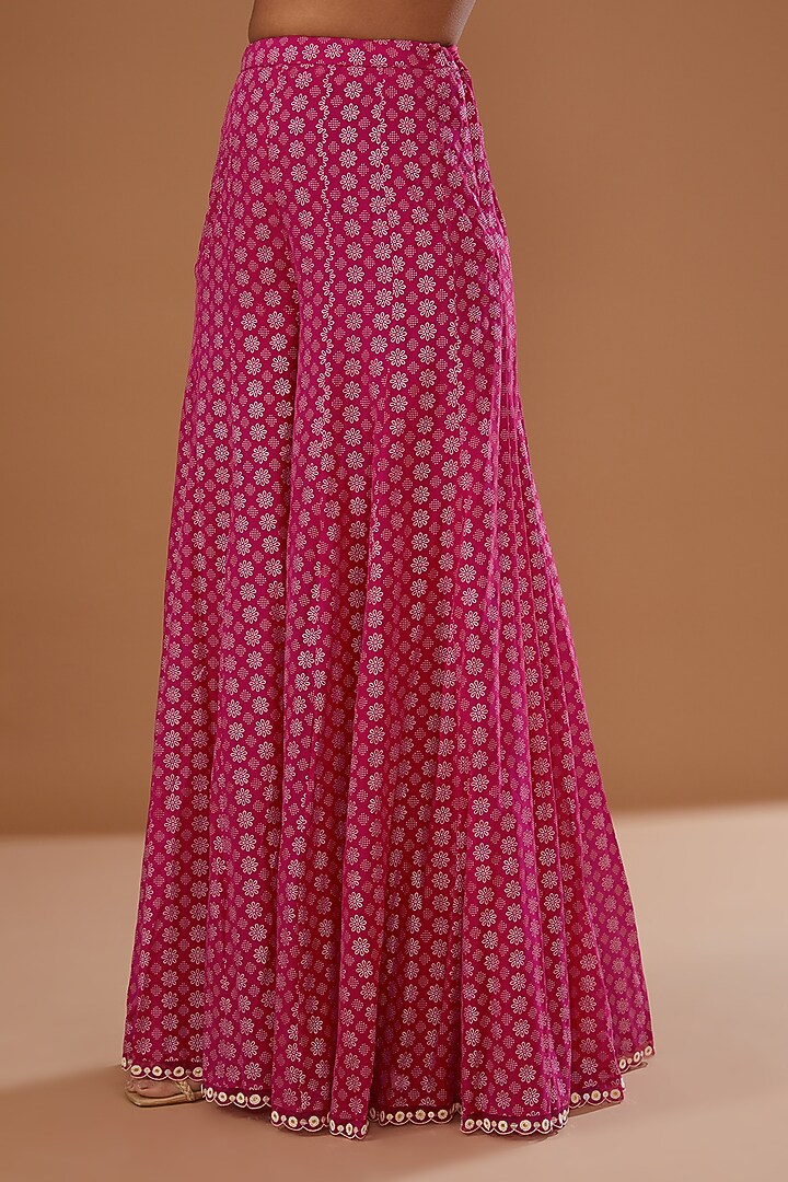 Red Flat Chiffon Printed Bridal Sharara Set by MADZIN at Pernia's Pop Up Shop