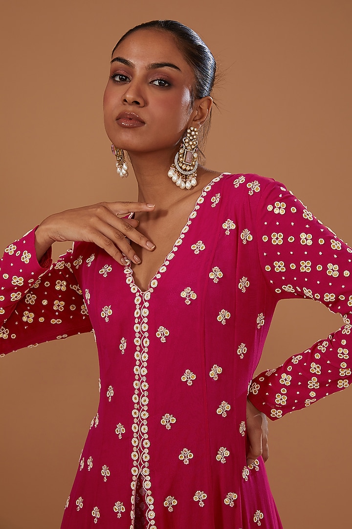 Red Flat Chiffon Printed Bridal Sharara Set by MADZIN at Pernia's Pop Up Shop