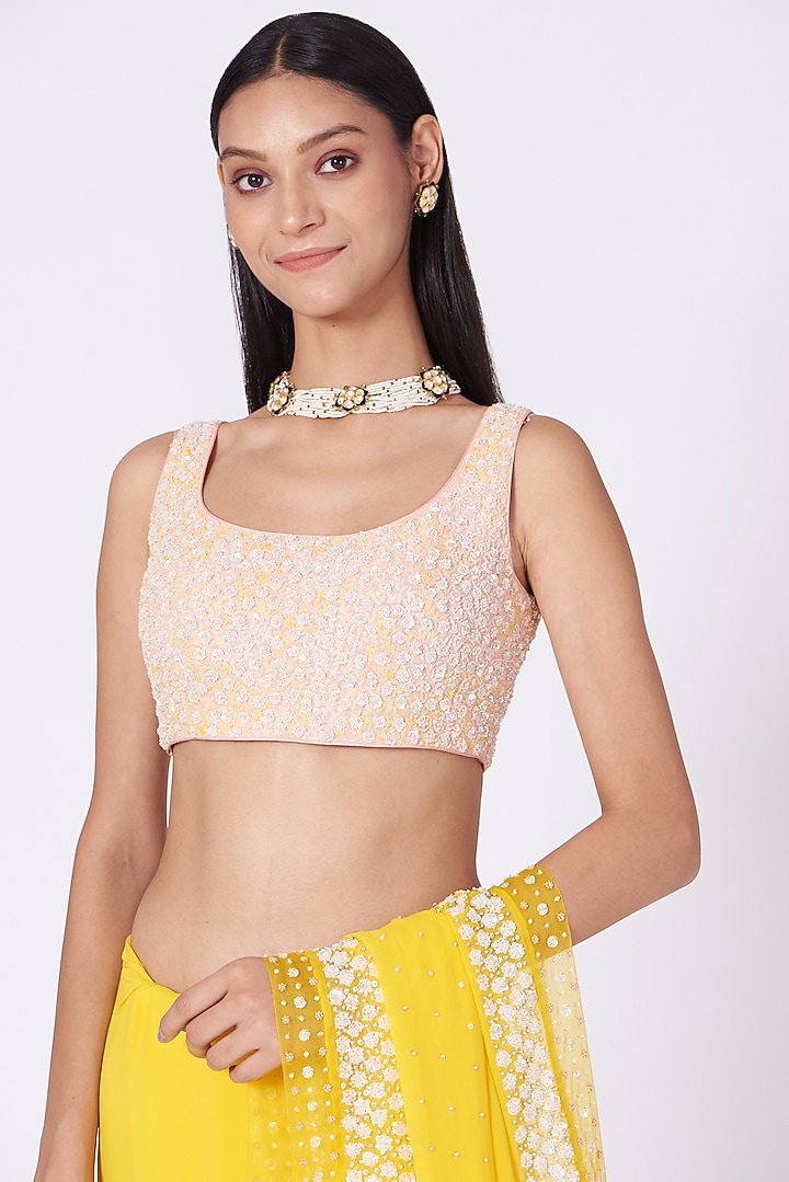 Yellow Hand Embroidered Wedding Saree Set by MADZIN at Pernia's Pop Up Shop