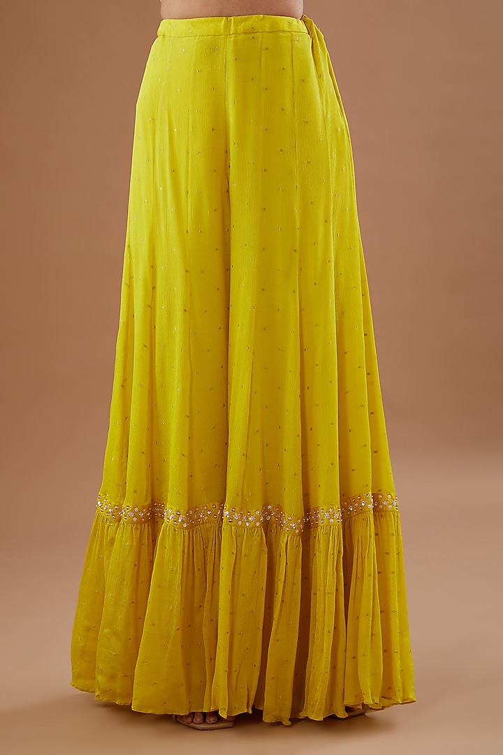Yellow Silk Dupion Sequins Embroidered One-Shoulder Cape Set by MADZIN at Pernia's Pop Up Shop