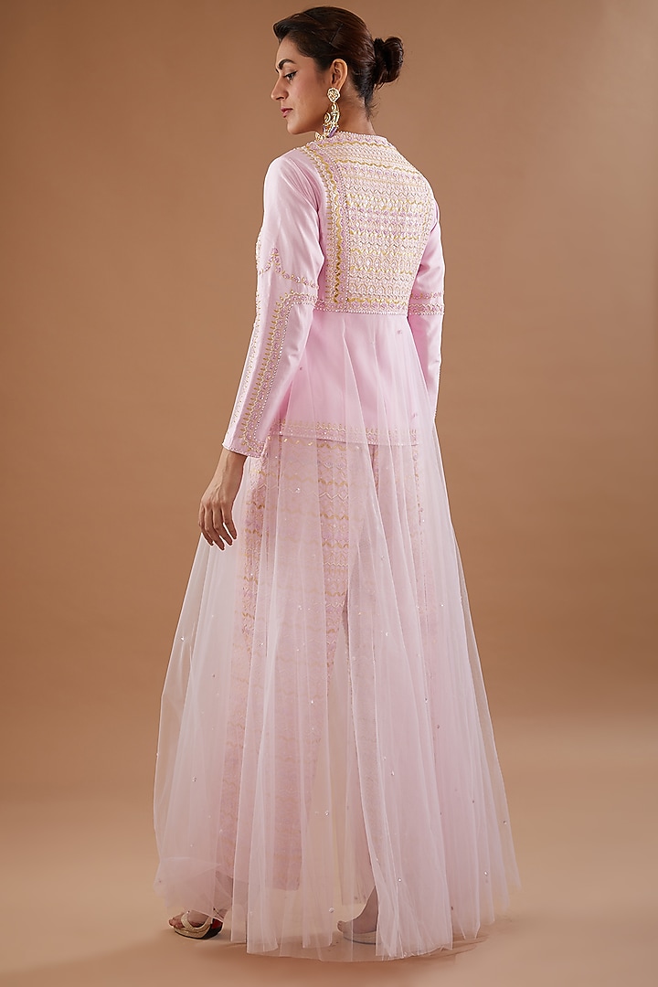 Lilac Silk Dupion Aari Embroidered Co-Ord Set by MADZIN at Pernia's Pop Up Shop