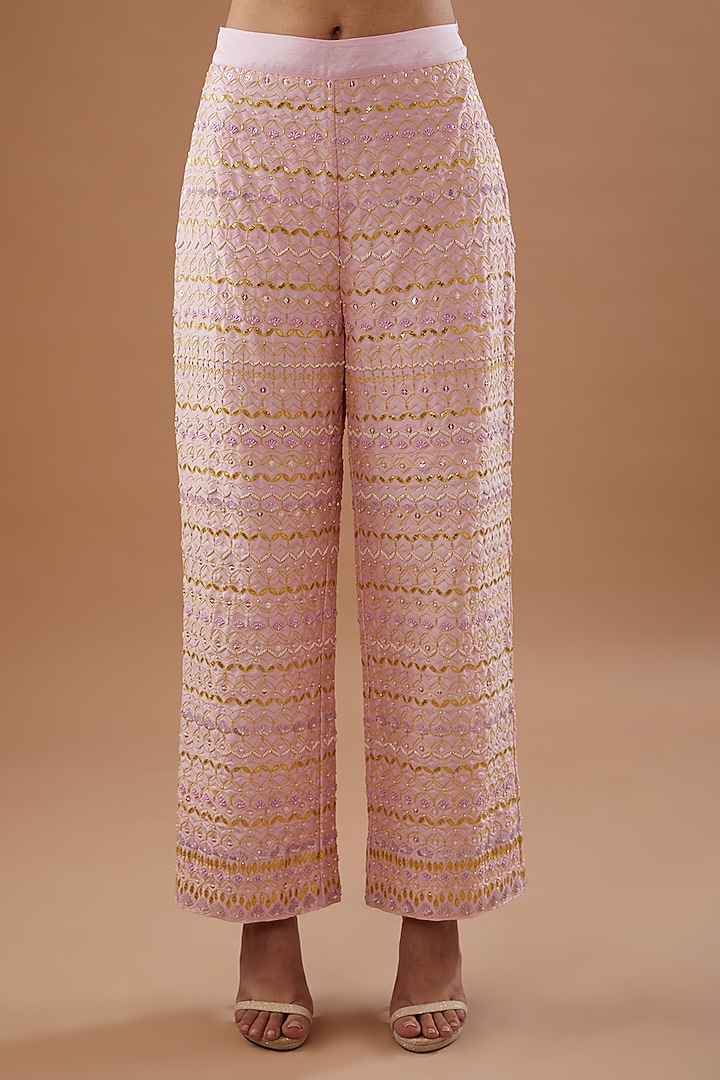 Lilac Silk Dupion Aari Embroidered Co-Ord Set by MADZIN at Pernia's Pop Up Shop