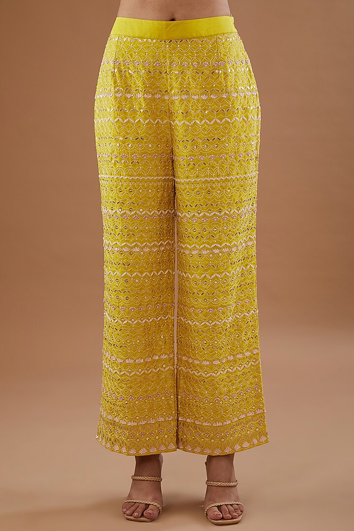 Yellow Silk Dupion Aari Embroidered Co-Ord Set by MADZIN at Pernia's Pop Up Shop