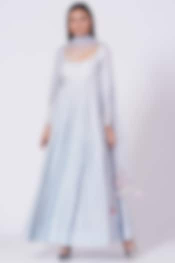 Pale Blue Hand Embroidered Anarkali Set by MADZIN