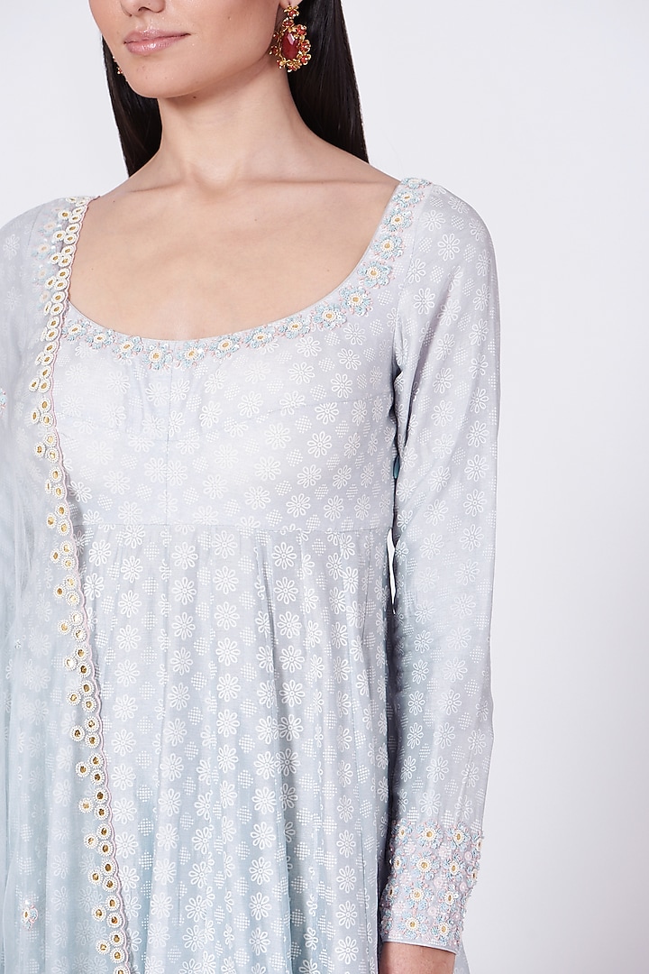 Pale Blue Hand Embroidered Wedding Anarkali Set by MADZIN at Pernia's Pop Up Shop
