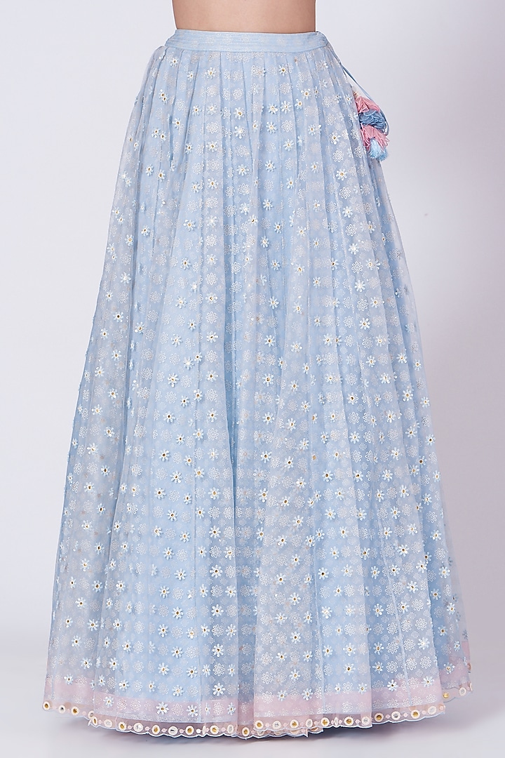 Pale Blue Embroidered Wedding Lehenga Set by MADZIN at Pernia's Pop Up Shop
