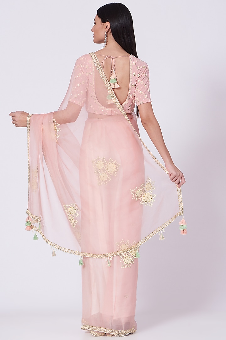 Crystal Rose Hand Embroidered Wedding Saree Set by MADZIN at Pernia's Pop Up Shop