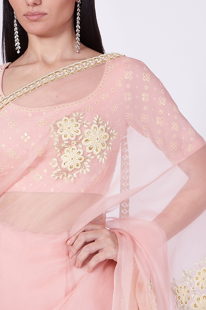 Crystal Rose Hand Embroidered Wedding Saree Set by MADZIN at Pernia's Pop Up Shop