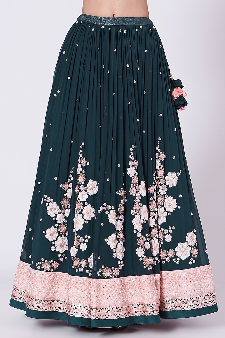 Bluish Green Embroidered Bridal Lehenga Set by MADZIN at Pernia's Pop Up Shop