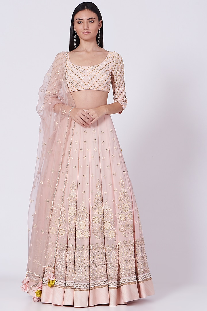 Crystal Rose Embroidered Lehenga Set by MADZIN