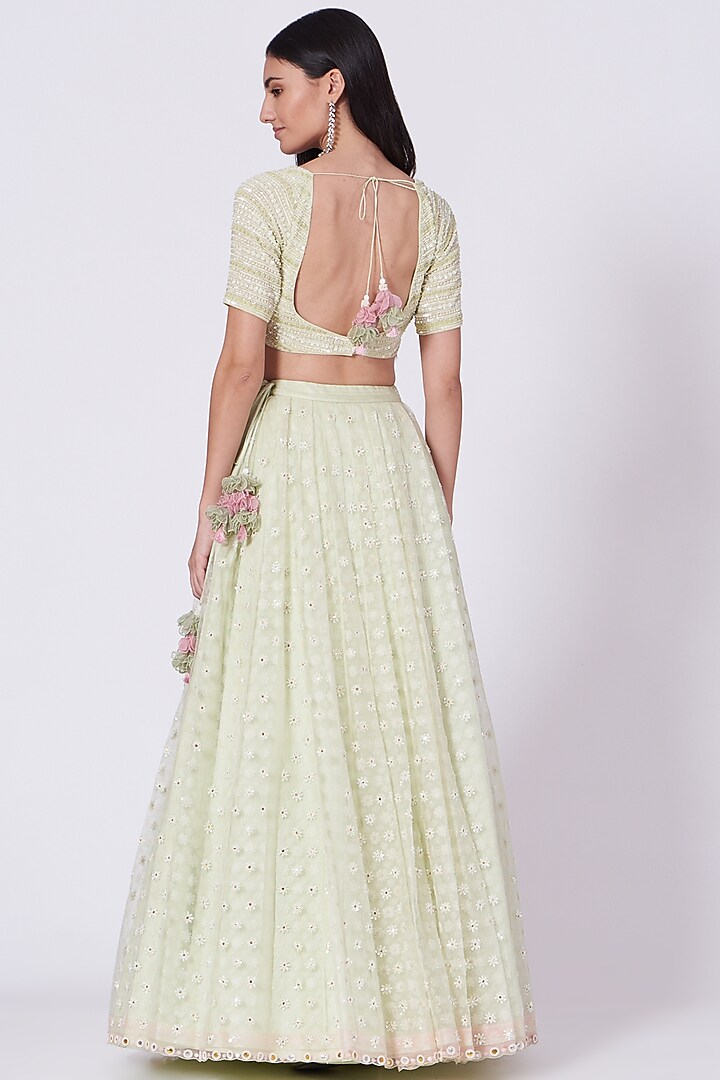 Pista Green Embroidered Wedding Lehenga Set by MADZIN at Pernia's Pop Up Shop