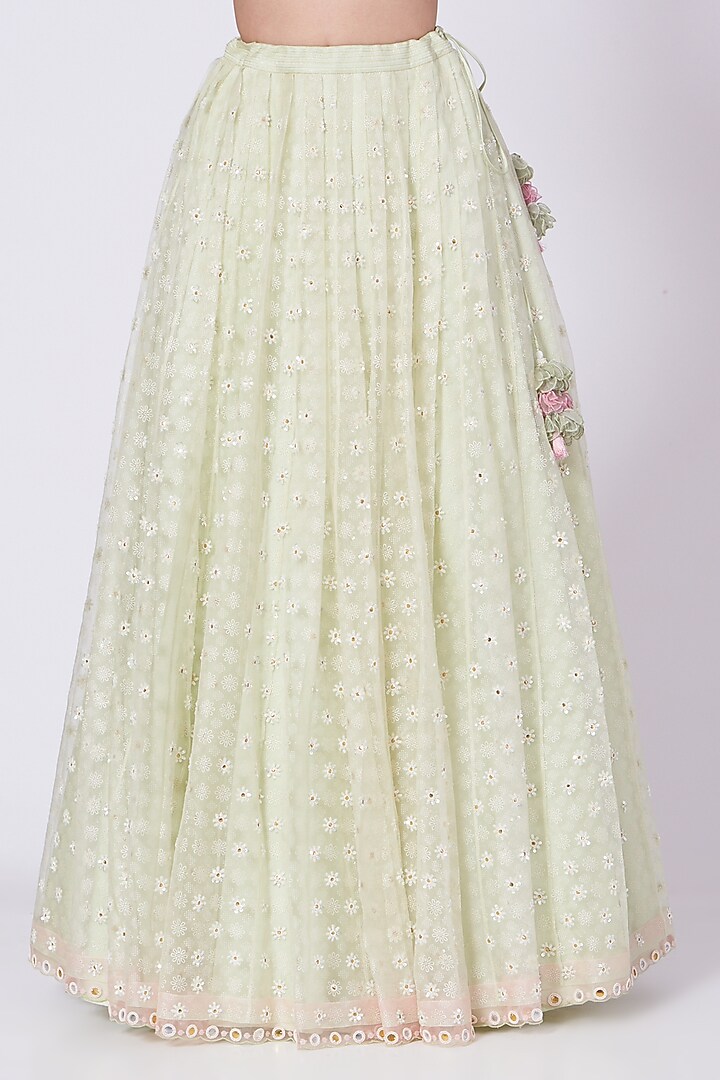 Pista Green Embroidered Wedding Lehenga Set by MADZIN at Pernia's Pop Up Shop